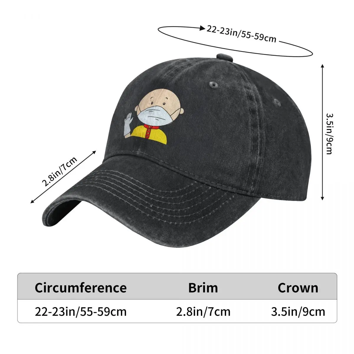 Quarantine Caillou Washed Baseball Cap Vintage Trucker Hat Summer Couple Women Running Hippie Sun-Proof Baseball Caps