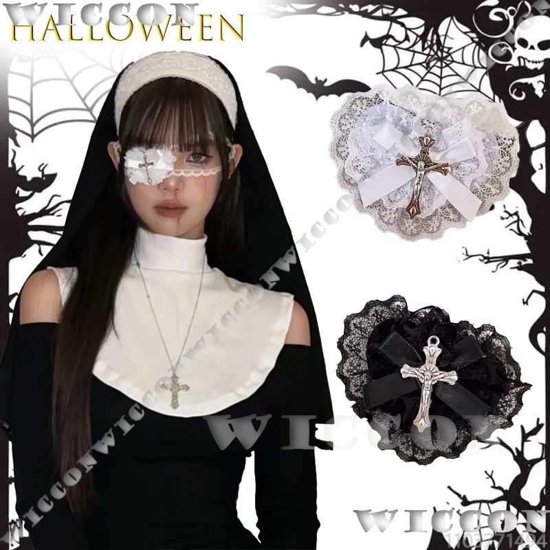 

‌ ‌ ‌ ‌ ‌ ‌ Готический аксессуар в стиле Лолиты, монахиня, кружевная маска для глаз с сердцем, аксессуар для косплея на Хэллоуин, наряд в стиле аниме, готические аксессуары для лица ‌