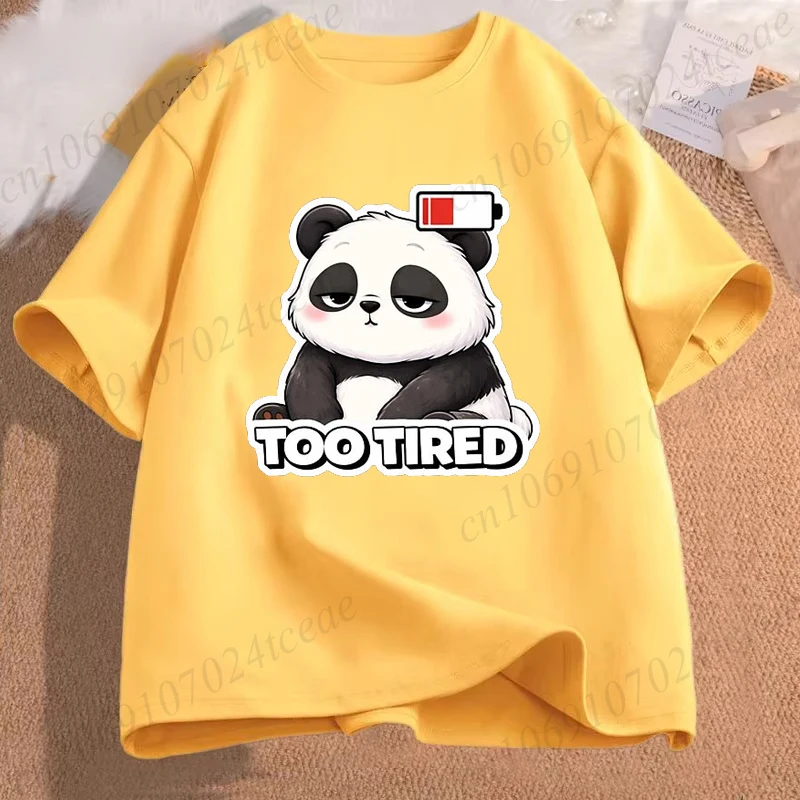 Too Tired Lazy Panda Design Vintage T-shirt for Men Women Low Battery Personalized Print Tee Shirts Aesthetic Streetwear Tops