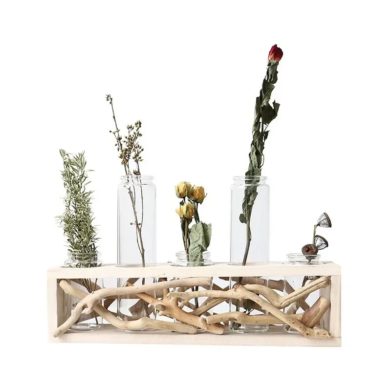 

Artistic wooden glass vase, modern simple home living room dining table flower arrangement