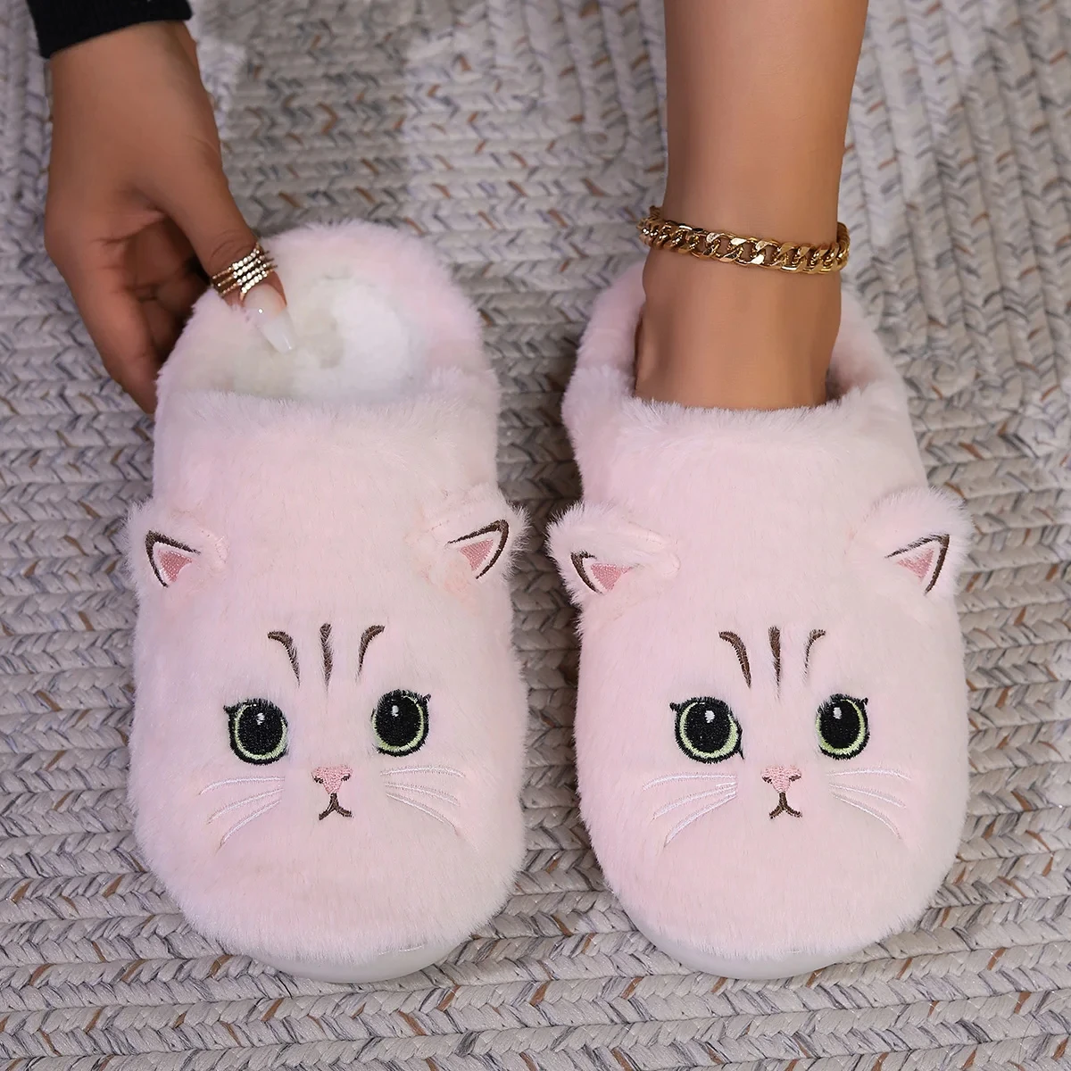 Zapatos cómodos para el hogar para mujer, chanclas mullidas para gatito, zapatillas peludas para interiores, zapatos para habitación de gatito, zapatillas originales para gatos con envío de invierno
