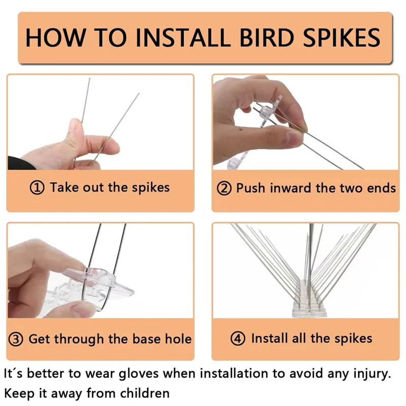 -ESTR 12Pcs Pigeon Spikes Stainless Steel Bird Repeller Set Deterrent Anti Bird Pigeon Squirrel Cat Repellent For Garden Fence