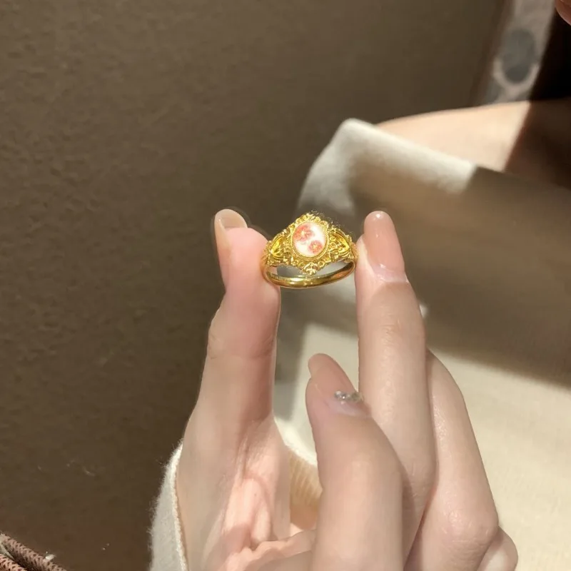 خاتم زهر البرقوق الذهبي على الطراز الصيني الجديد للسيدات، خفيف الوزن، فاخر، رائع على طراز المحكمة، خاتم عتيق قابل للتعديل