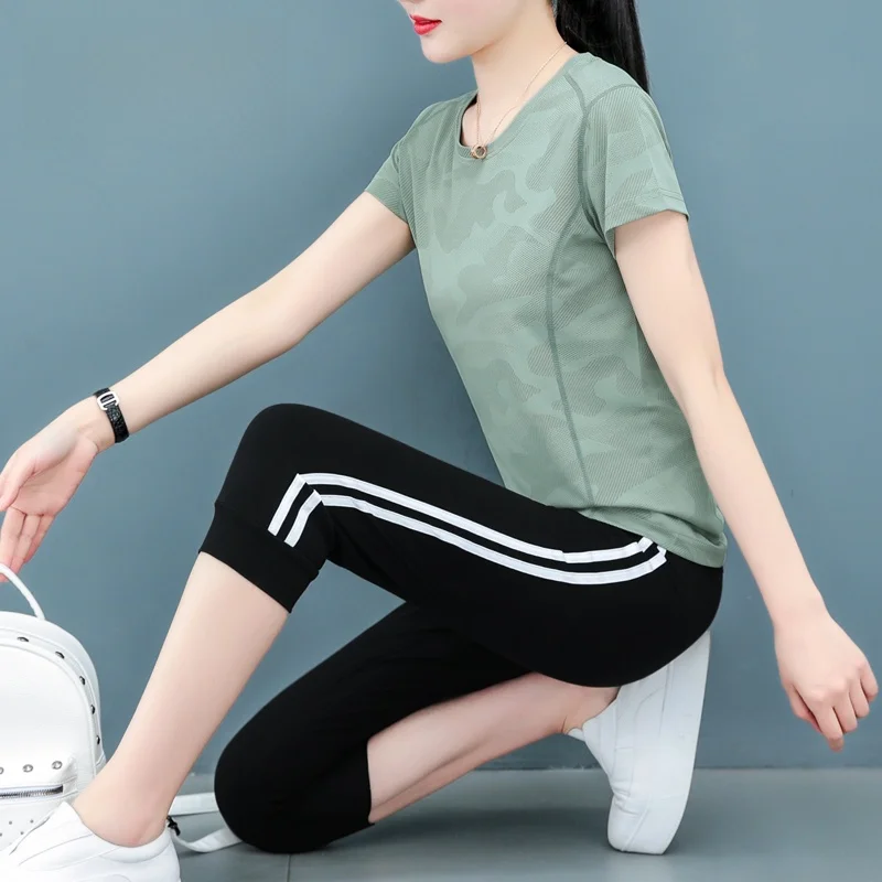 Conjunto de Roupa de Corrida TUCANO de Verão em Seda Fina, Camiseta de Manga Curta para Mulheres, Rápido Secagem, Conjunto Ca...