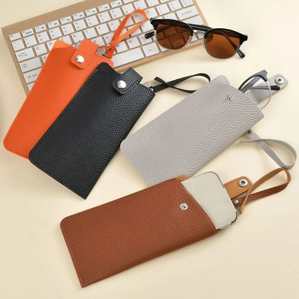 

PU Leather Sunglasses Storage Bag with Lanyard Durable Hanging Sunglasses Portable Solid Color Sunglasses Pouch