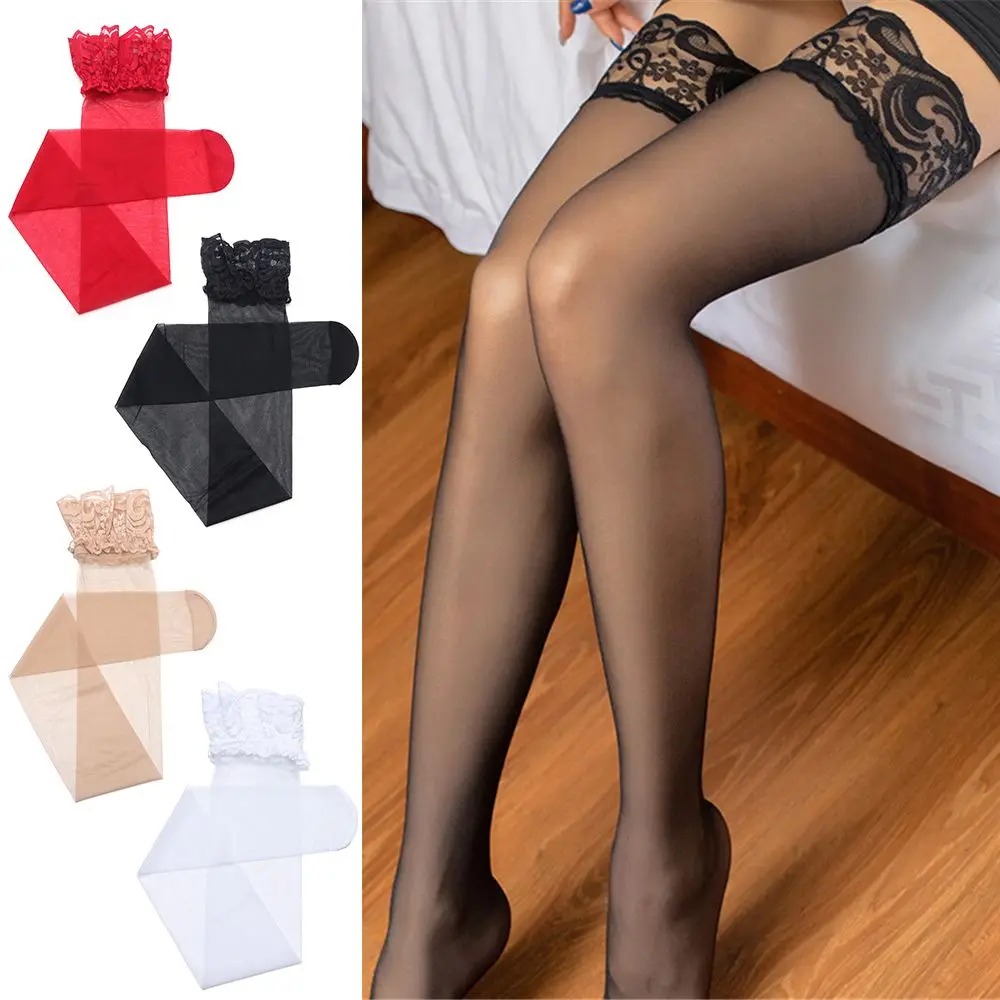 

Sexy Hosiery Black White Red Rib Top High Socks Cuff Tights Transparent Silk Stocking