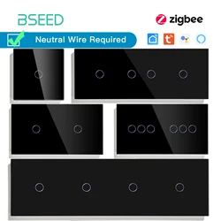 BSEED Zigbee Touch Switch Series Wall Smart Light Switches Blue LED Backlight Glass Sensor Screen Tuya APP Switches EU Standard
