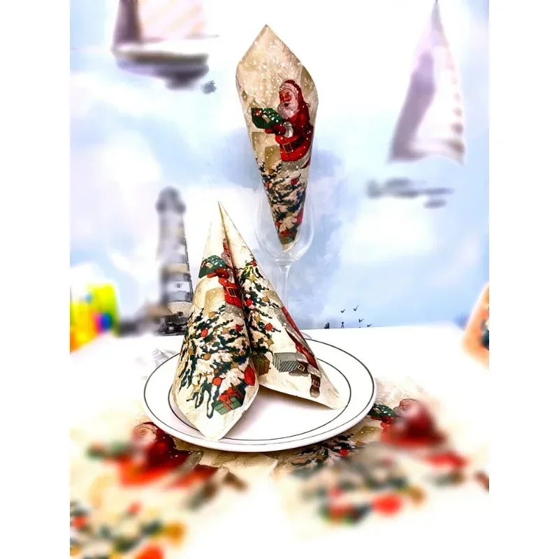 10/20pcs 33cm Santa Claus Christmas Tree Printed Napkins Christmas Decoration Paper Napkin Mouthcloth Cup Flower Paper Placemats