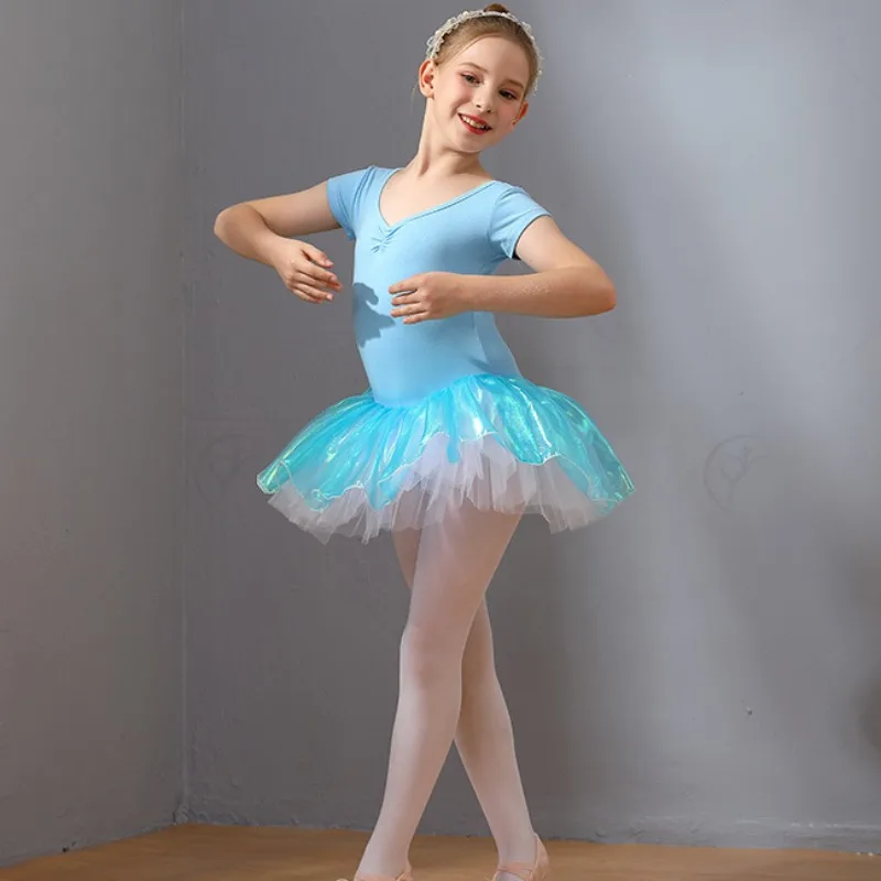 Summer Girls Kids Ballet Dance Wear Shiny Tutu Leotard Suit Children Gymnastics Performance Dance Dress