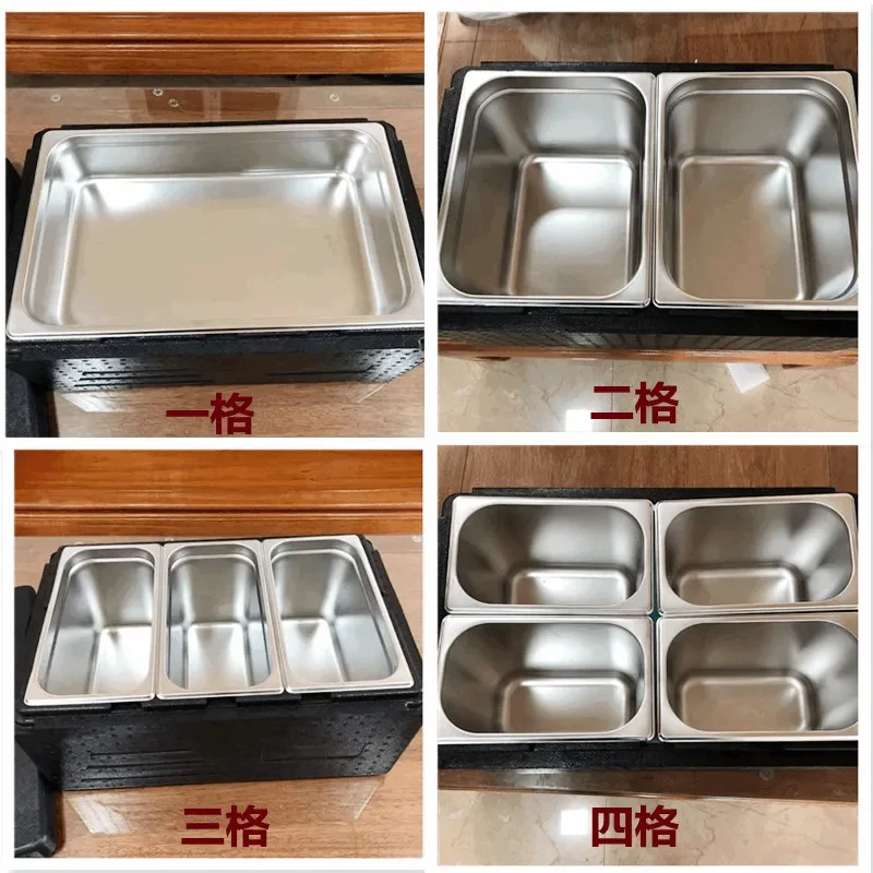 304 Stainless Steel Square Ice Powder Container with Double Flip Lid Dustproof Fresh Keeping Box for Fruit Salad Bar Display