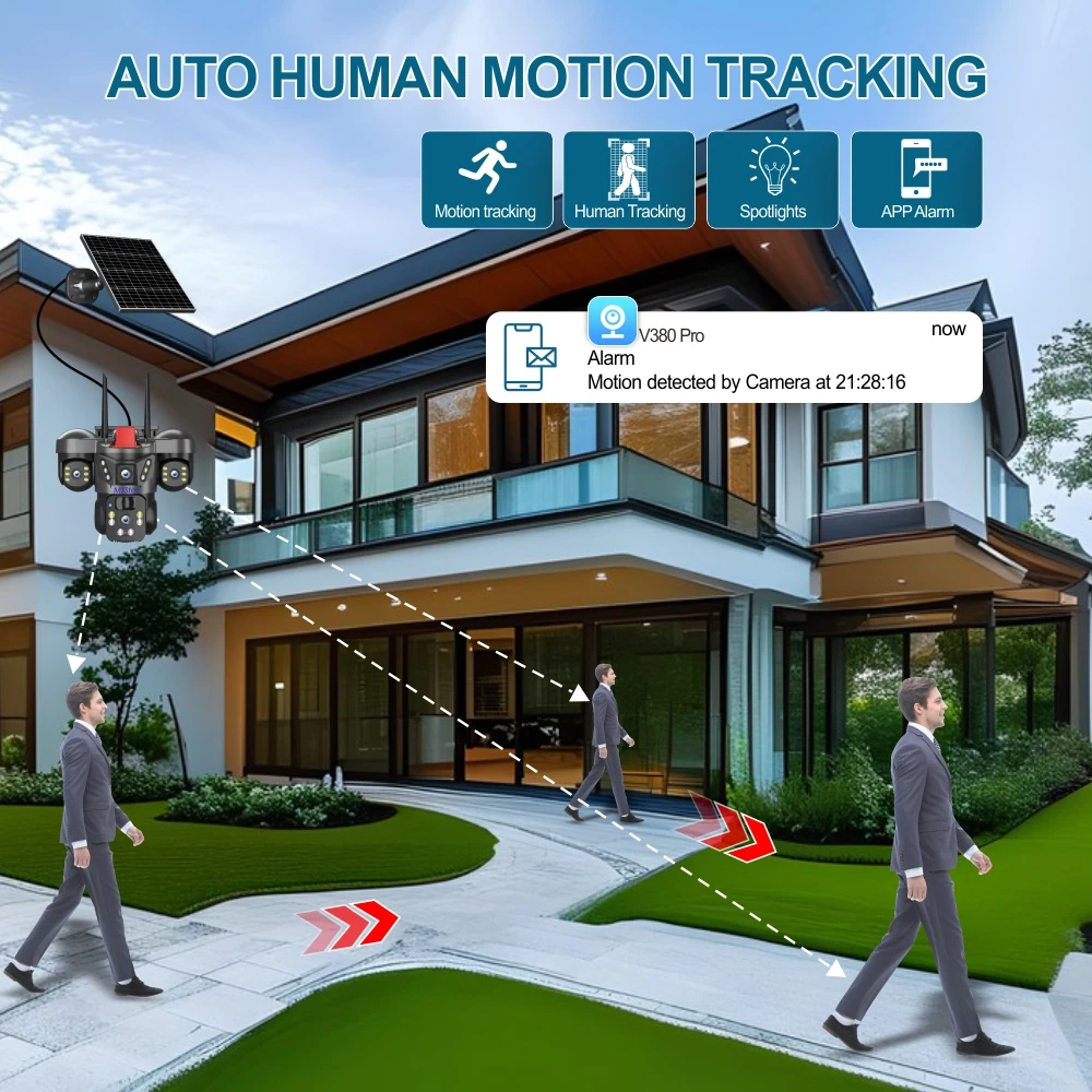 15MP HD Multi-lens New style 4G Solar Camera Two-way Voice AI Human Motion Tracking Secure PTZ Camera