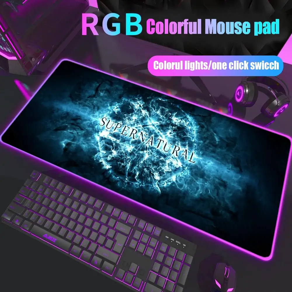 

Tv Supernatural Mouse Pad Gamer Rgb Desk Mat Back Light Led Mousepad Setup Gaming Accessories Deskmat Big Mousepepad Backlight