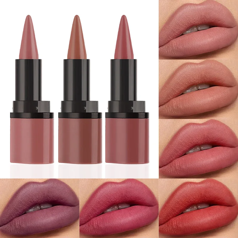 Pointed Lip Liner Matte ลิปสติก Nude สีแดงสีน้ําตาลกํามะหยี่ลิปสติก Waterproof ไม่เหนียวเหนอะหนะ Contouring Tint Lipliner Crayon Lip Makeup