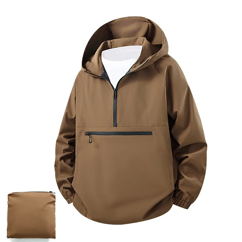 Spring Autumn Men's Anorak Jackets Fashion Man Half zip Streetwear Hip Hop Hooded Coats Men Windbreaker Waterproof Zipper Jacket