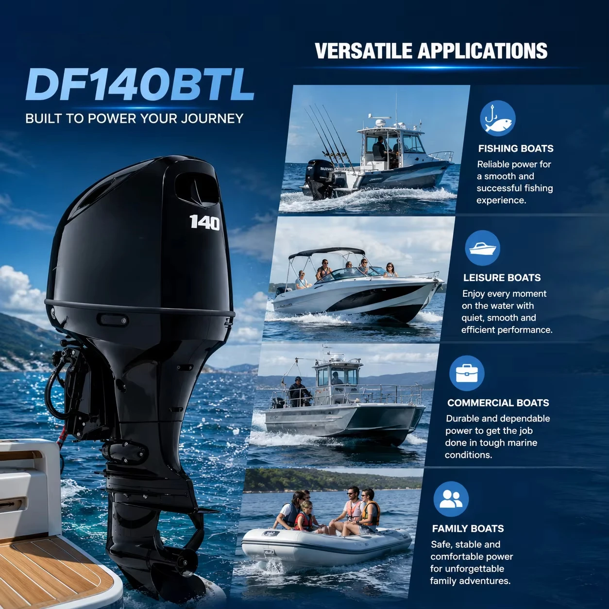 For Suzuki DF140BTL DF140 140HP 4 Cylinder 4 Stroke EFI Gas-oline Marine Outboard Motor Engine Assembly for Boat