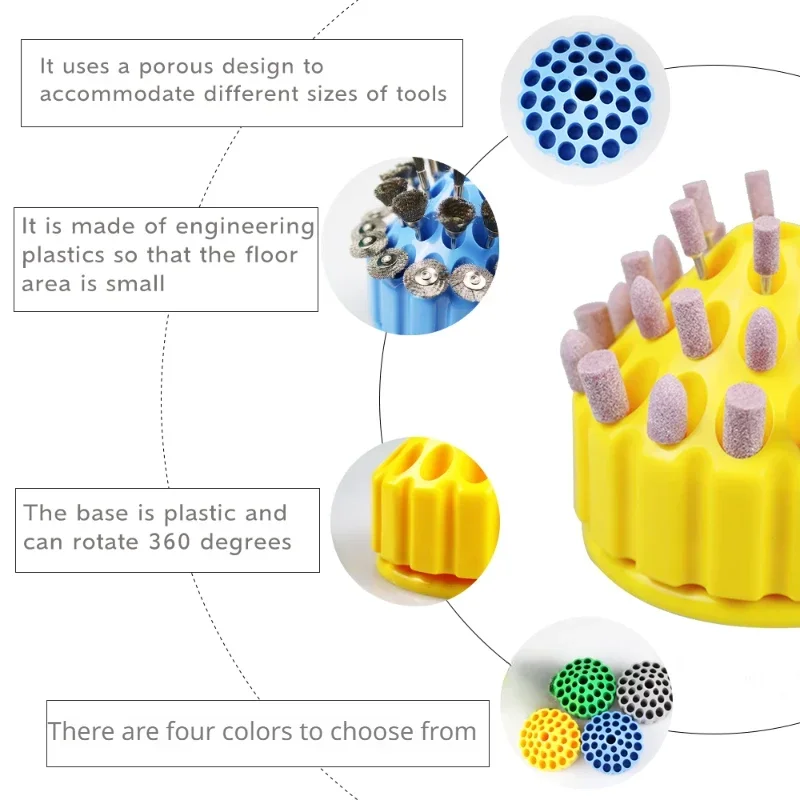 360° Rotary Engraving Tool grinding Head Needle Storage Box  Stainless Steel Base 35 Hole Grinding Tool Organizer