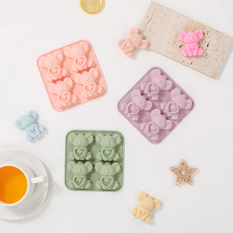 4-hole Koala Small Animal Series Silicone Mold Fondant Chocolate Mousse Food Grade Silicone Soap Mold Baking Accessories