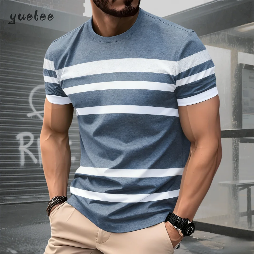 

Summer Men's T-Shirt Casual Outdoor Round Neck Short Sleeve Top Stripe Print Street Loose T-Shirt Male Oversized Y2k Clothes Man