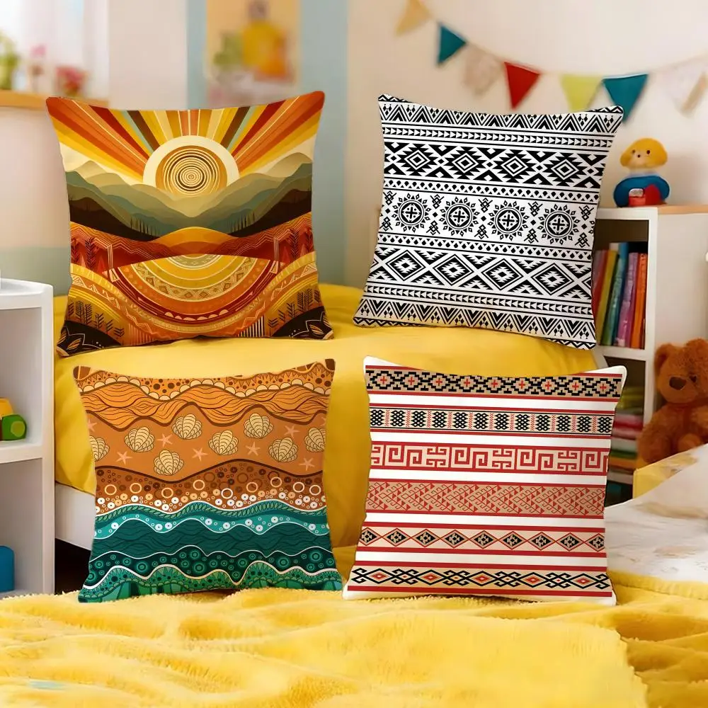Primitive Tribal Pattern Cushion Cover Premium Soft Pillowcase Skin-Friendly Breathable Multi-Purpose for Home Office Travel