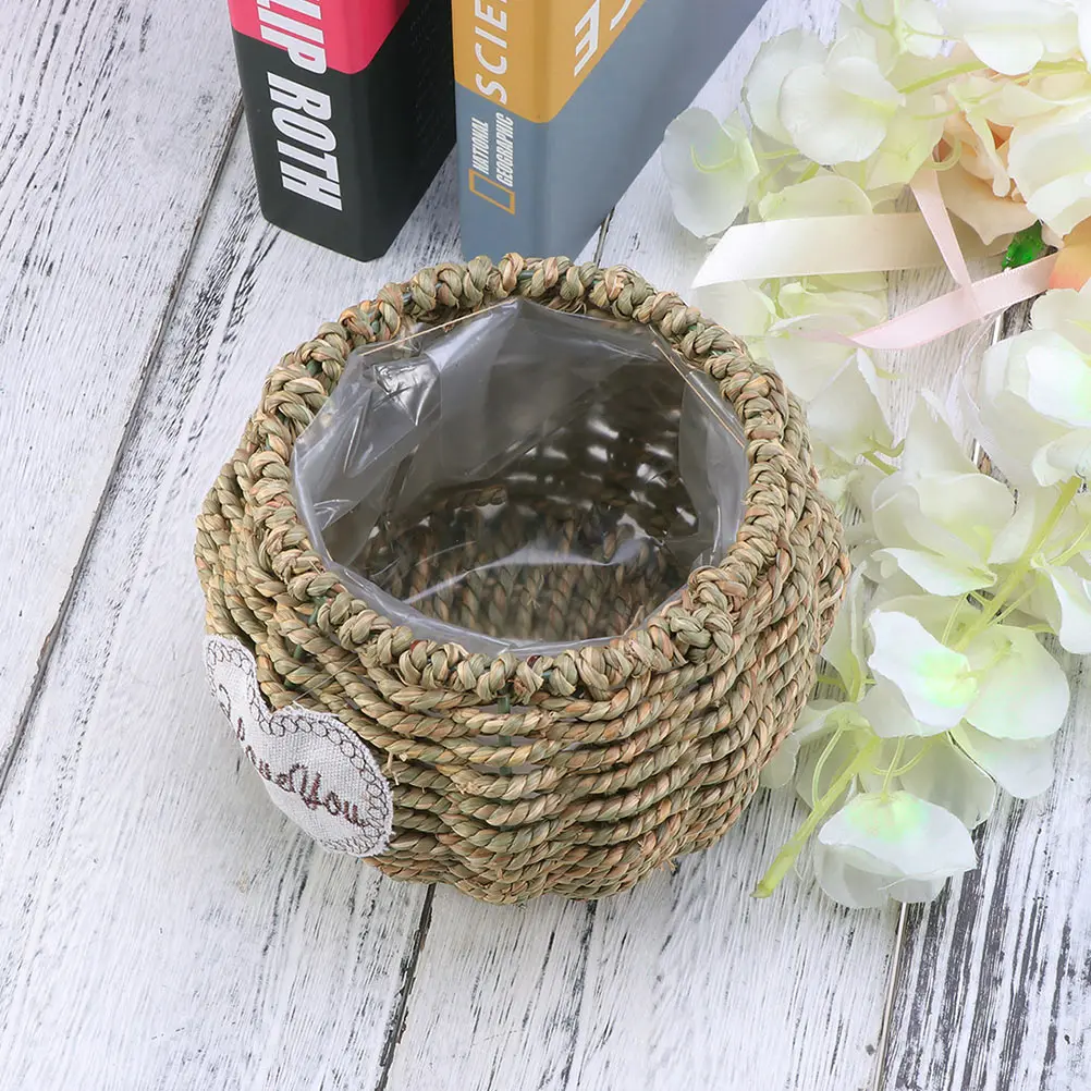 

2pcs Handwoven Straw Flower Baskets Storage Basket Desktop Plant Holder For Home Decor Living Room Bedroom Woven