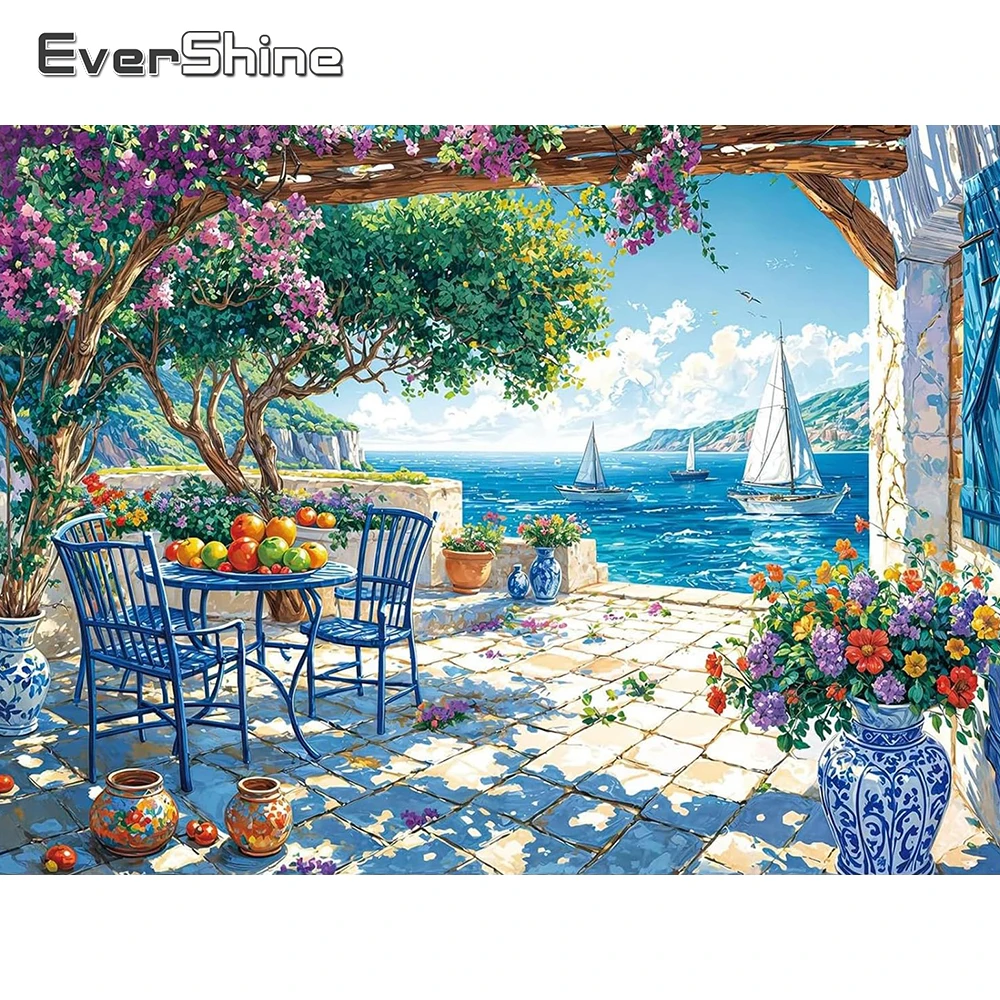 Mosaico de Diamantes EverShine con Diseño de Paisaje Marino, Patrón DIY para Adultos Principiantes, Pintura Acrílica, Suministros para Manualidades, Hobby Hecho a Mano