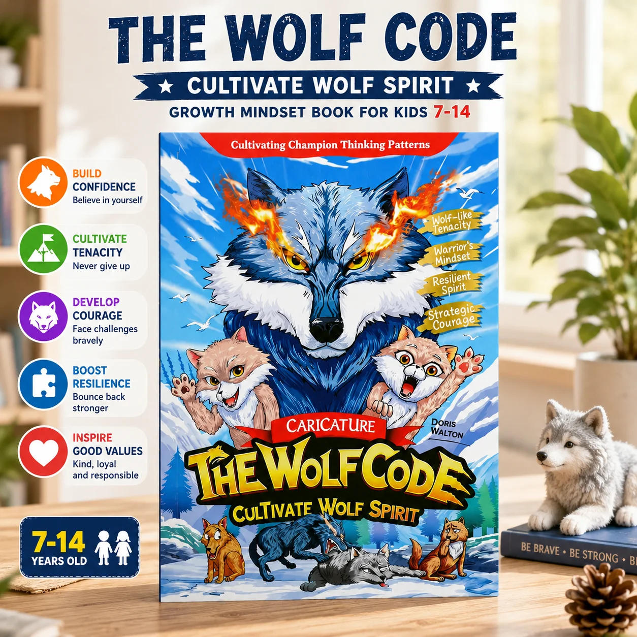 The Wolf Code, Libro sobre la Mentalidad del Crecimiento para Niños, Cultiva el Coraje, la Confianza y la Tenacidad, Divertido Libro de Lectura en Inglés con Dibujos Animados para Niños