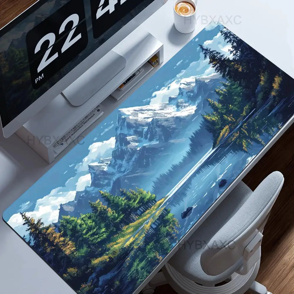 1pc Snow-Capped Mountains by Lake Art HD Printed XXL Desk Mat - Multi-Functional Gaming Mouse Pad & Keyboard Mat for PC Gamers