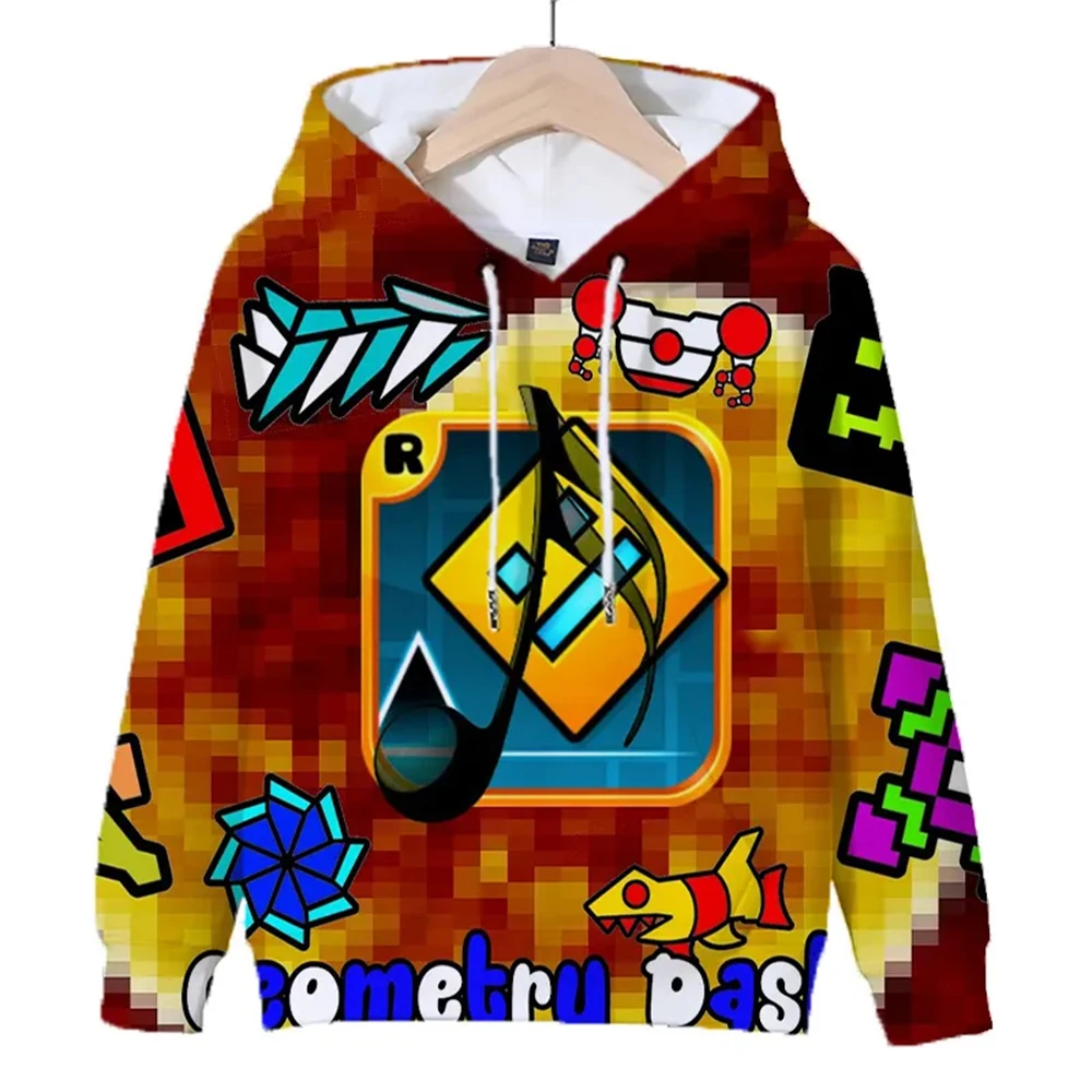 Kids Geometry Dash Hoodies 3d Printed Cartoon Game Girls Boys Hoody Sweatshirts Children Pullovers Coat