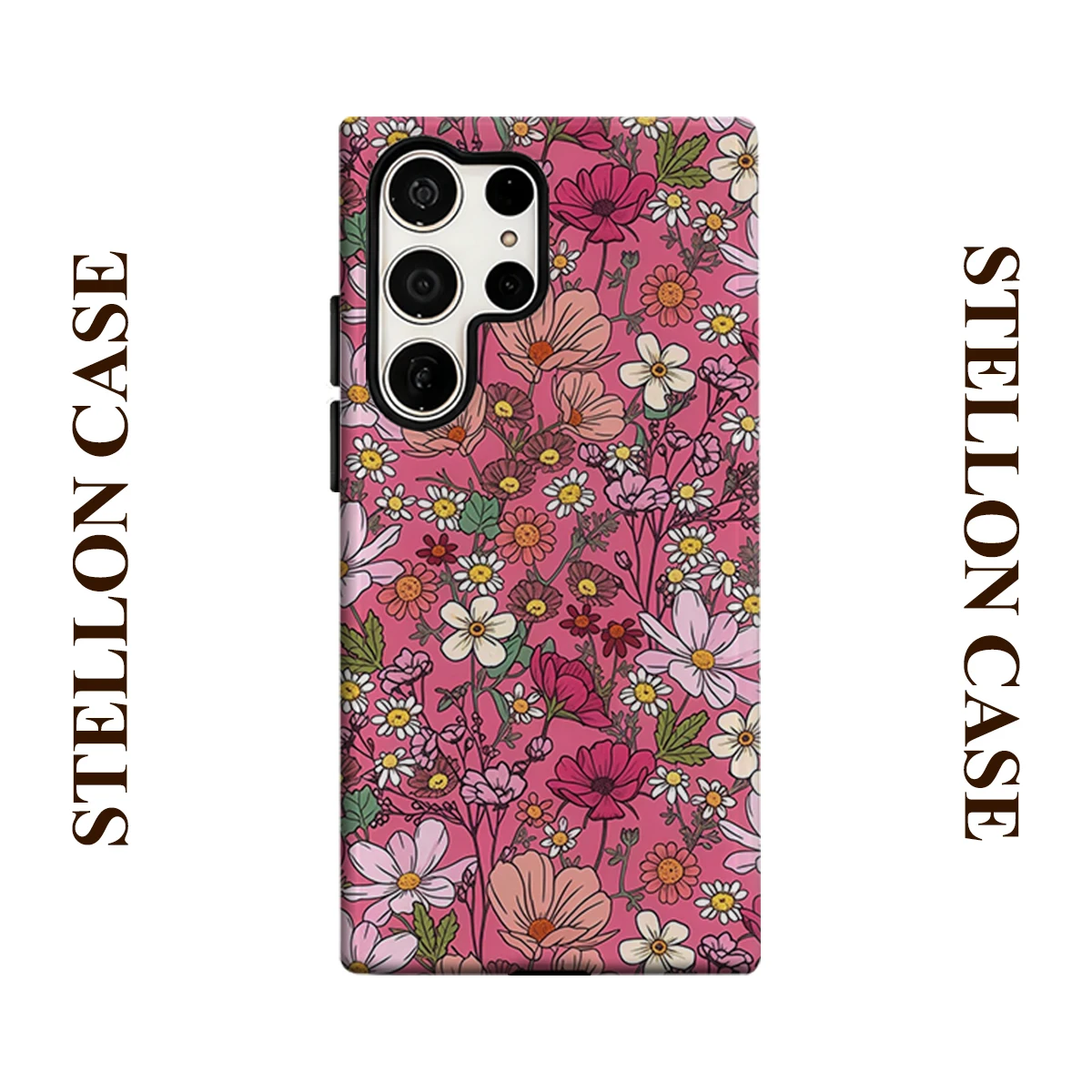Pink Floral Garden Phone Case for Samsung Galaxy S26 S25 Ultra S24 S23 Ultra Plus Glossy Double-layer Back Cover