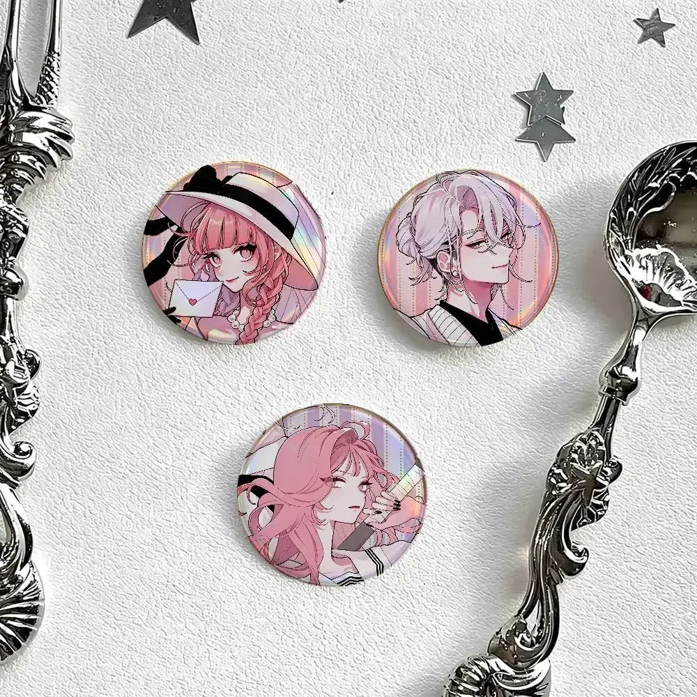 Anime Manga Fall in Love,You False Angel Round Badge Game Figure Button Pin Tinplate Brooch Clothes Bag Accessories Friends Gift