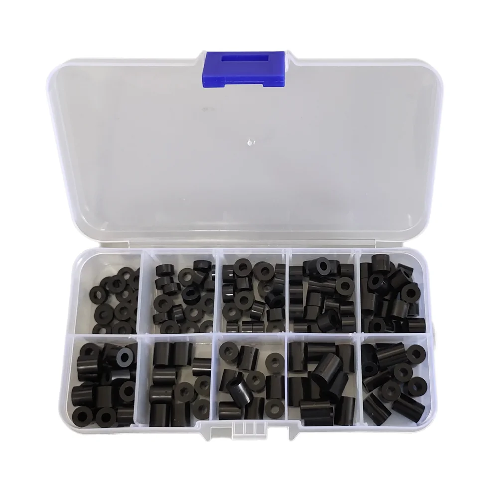 140pcs/set M3 Black White ABS Nylon Plastic Non-Threaded Spacer Hollow Standoff Assortment Kit OD(7MM) X ID(3.2mm)*L Washer Set