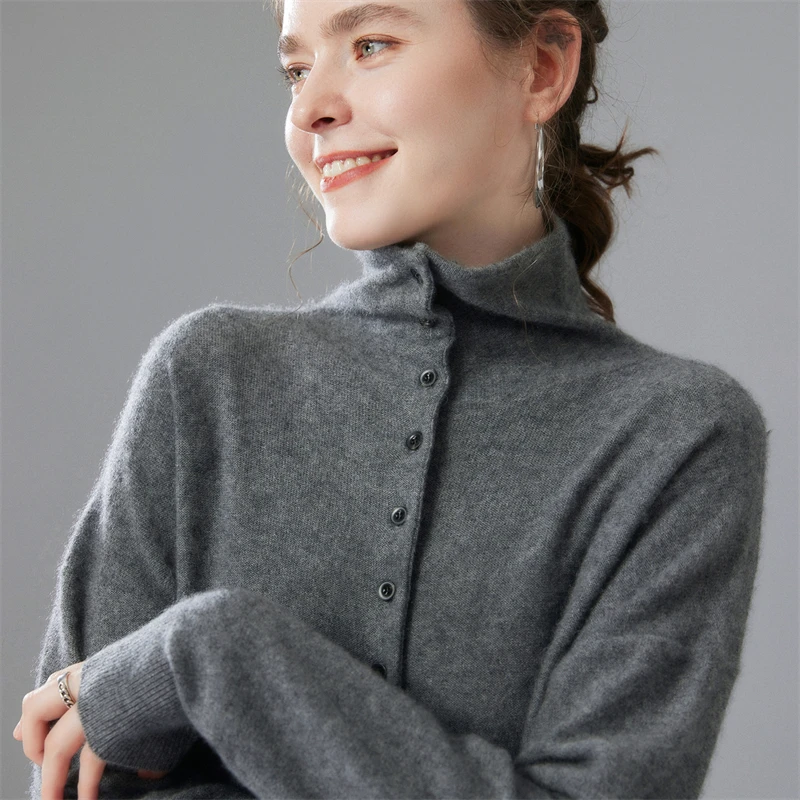 

Осень 202, женский кардиган, 100% кашемир, вязаный свитер, шикарные топы, женские повседневные водолазки с воротником, свободный размер, куртка, пальто