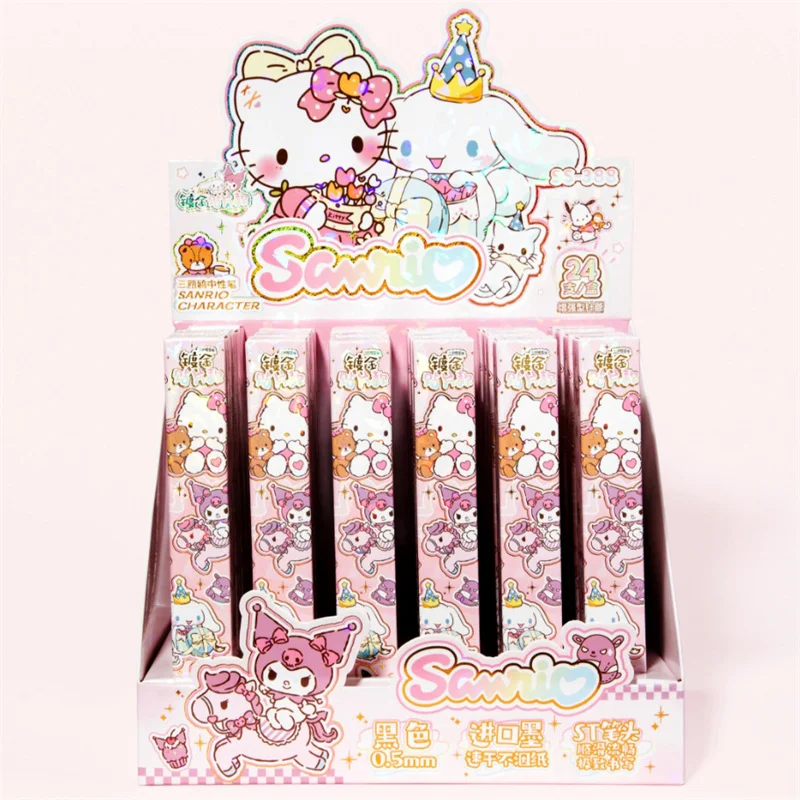 

24pcs/lot Sanrio Kuromi Melody Cinnamoroll Press Gel Pen Creative 0.5mm Black Ink Signature Pens Gift Office School Supplies