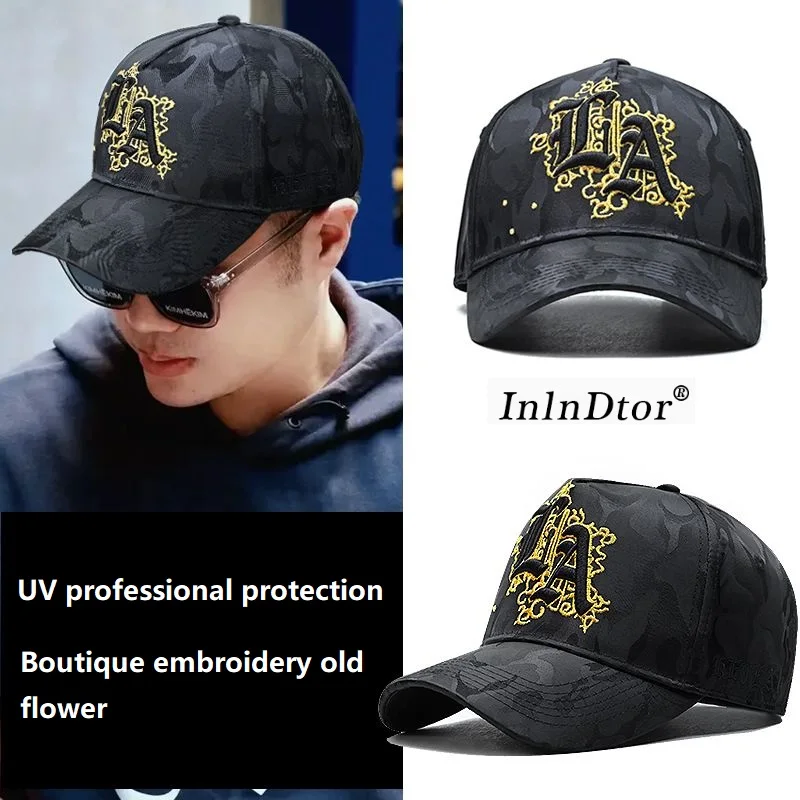 InlnDtor high top show face small camouflage hat men tide fashion baseball cap letters embroidery 112 duck tongue cap men casual