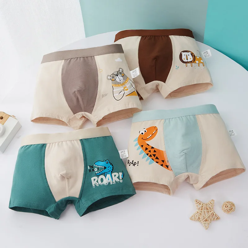 4pcs Boys Underwear Kid Flat Angle Underwear 2-14 Year Old Student Cartoon Underwear Pure Cotton Children Underwear