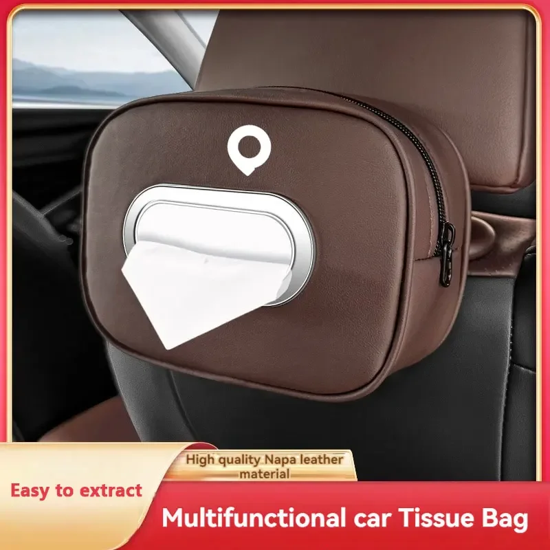 Leather Tissue Box Car Center Console Armrest Napkin Box Sun Visor Backseat Tissue Box with Fix Strap For GWM Great Wall Cannon