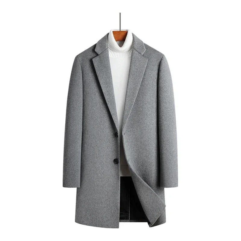 Wool content 51% Wool coat men\'s medium and long cashmere jacket youth slim suit collar woolen trench coat winter coat men