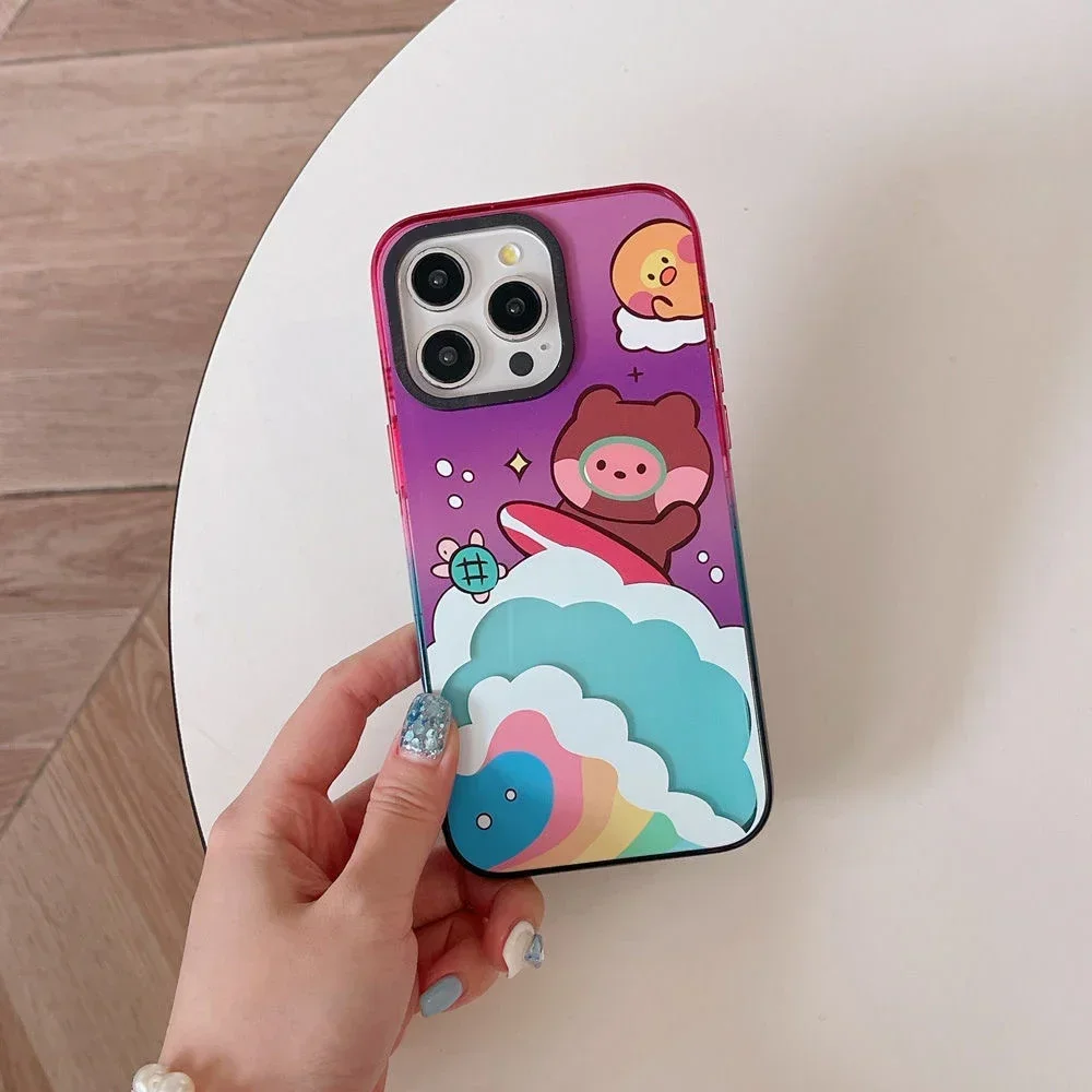 Cartoon Summer Diving 2.5 Acrylic Colorful Border Phone Case Cover for IPhone 12 13 14 15 16 Pro Max Case