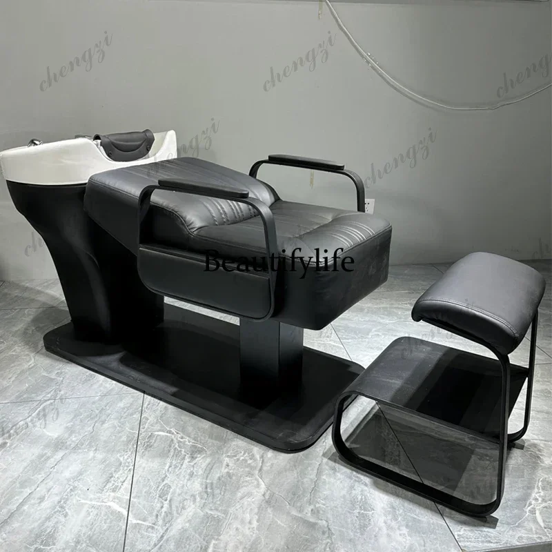 Y136 High-end massage shampoo bed, special stainless steel ceramic basin for hair salon, semi-reclining flush bed