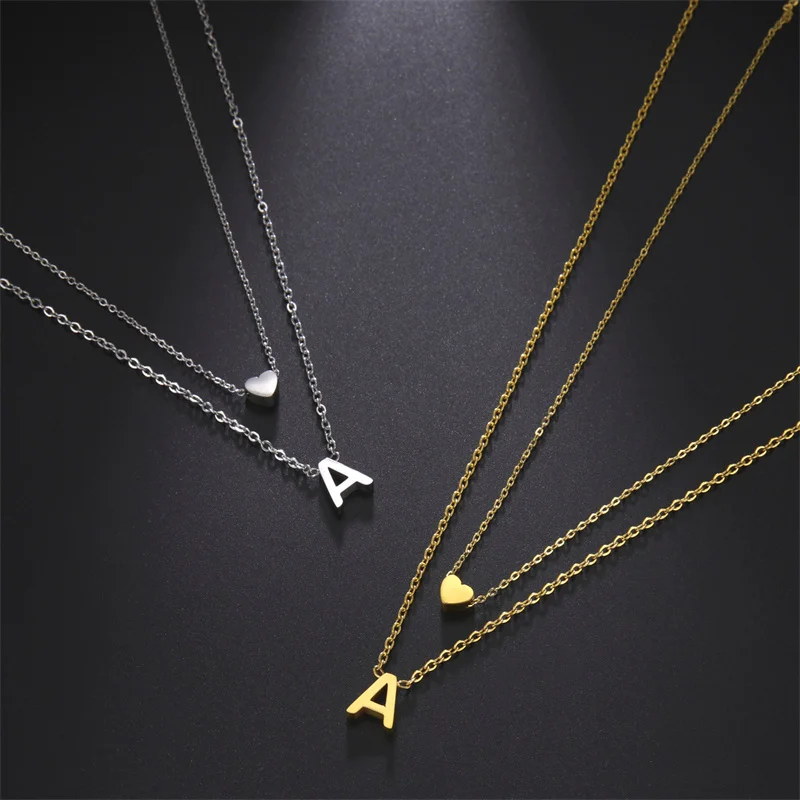 

Fashion Tiny Heart Initial Necklace Gold Silver Color Multilayer Letter Choker Necklace For Women Charm Pendant Jewelry Gift