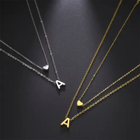 Fashion Tiny Heart Initial Necklace Gold Silver Color Multilayer Letter Choker Necklace For Women Charm Pendant Jewelry Gift
