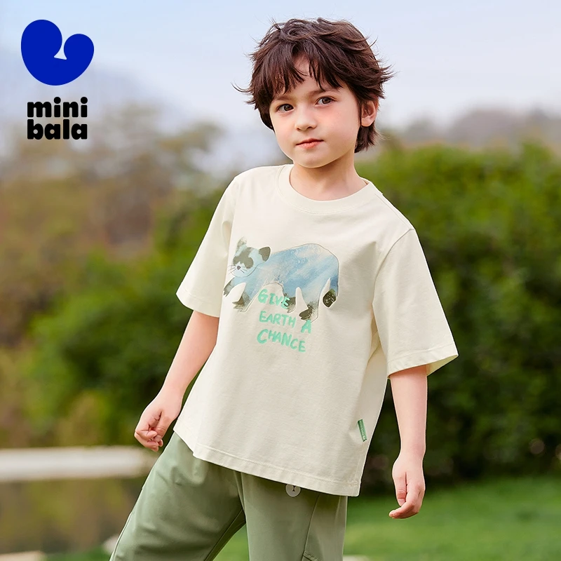 Mini Bala Short Sleeve T-Shirt Kids Summer Cool Feel Sweat Absorbent Quick-Dry Children Cartoon Animal T-Shirt