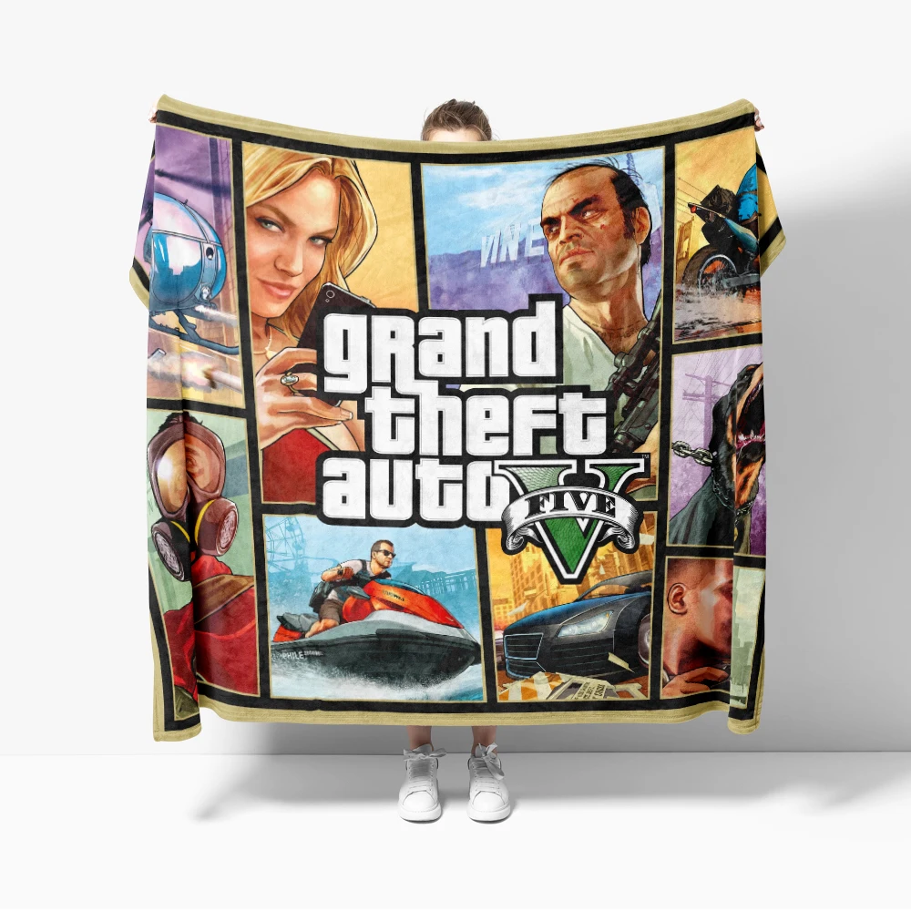 Flannel Blanket Game Grand Theft Auto GTA 5 Decor Blanket Cozy Soft Lightweight Warm 30x40inch 40x50inch for Couch Sofa Bed