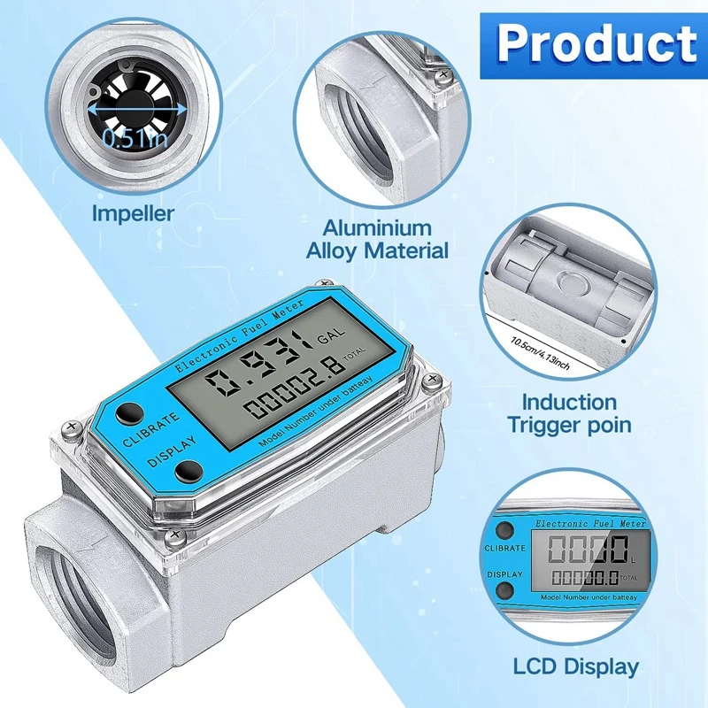 Metal High-Precision Turbine Water Flow Meter LCD Digital  With NPT Counter&FNPT Thread Diesel Methanol Gas Oil Fuel Flowmeter