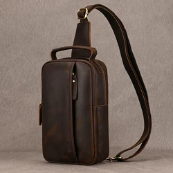 Bolsa tiracolo de couro genuíno para homens, sacolas masculinas de peito com estilinete, bolsa casual de ombro, luxo