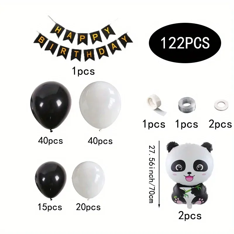 Party Decoration Set 122 Pieces Panda Balloons Black and White Balloon Arch Baby Shower Children Birthday Celebration Background view 4