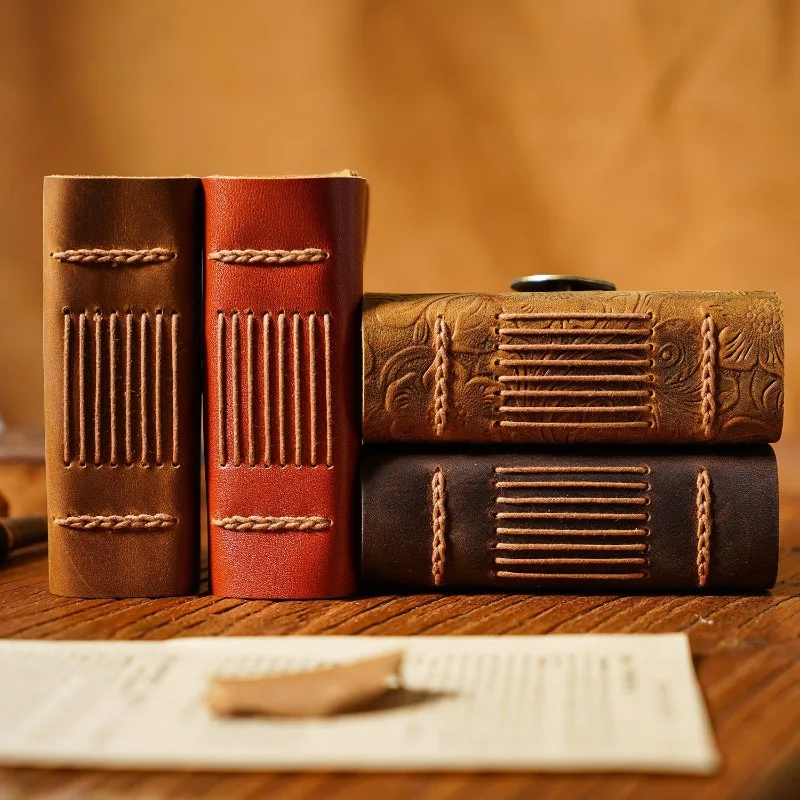 Mini Handmade Leather Traveler Notebook Vintage Pocket Journal Diary Sketchbook Unisex Portable Gift Memo Book Custom Engraving - view 5