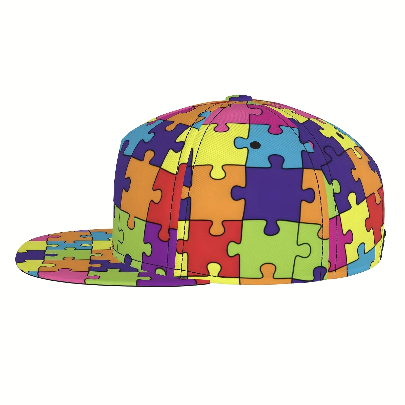 Бейсбольная кепка с красочным узором-головоломкой — регулируемая, легкая шляпа из полиэстера с плоскими полями и ярким мультяшным дизайном,