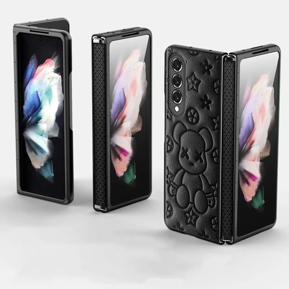 Bear Pattern Hinge Phone Case For Samsung Galaxy Z Fold 5 4 3 Protective Shell for Galaxy Z Fold 4 Fold 3 Shockproof Back Cover