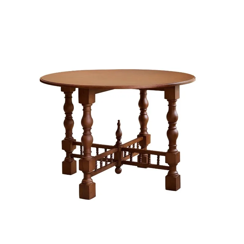 French retro solid wood small apartment round dining table medieval home living room does not occupy a dining table
